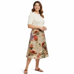 Talbots Silk Wool Floral Midi Skirt Plus Size 24W Petite Luxury Coastal